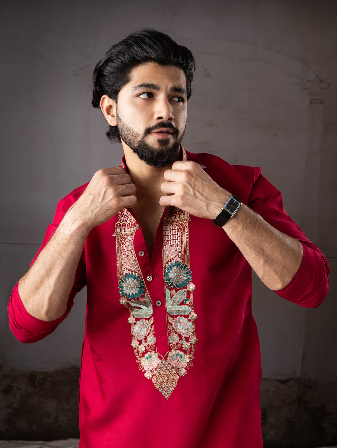 Classic Rani Pink Designer Kurta with Neck Embroidery