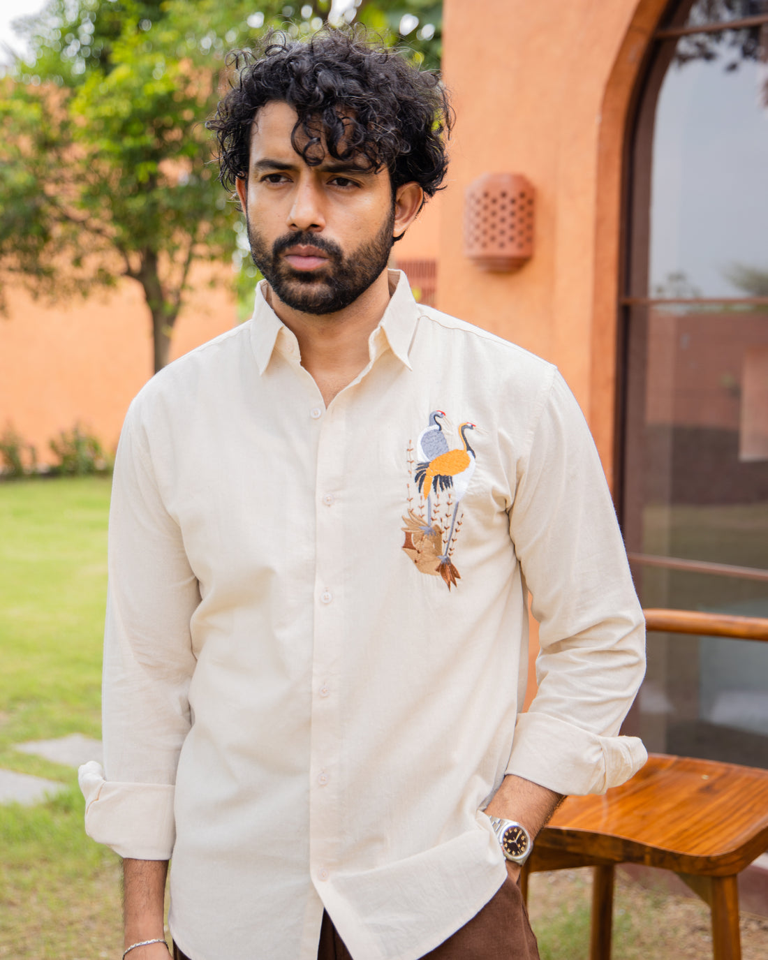 Twin Crane Embroidered Shirt