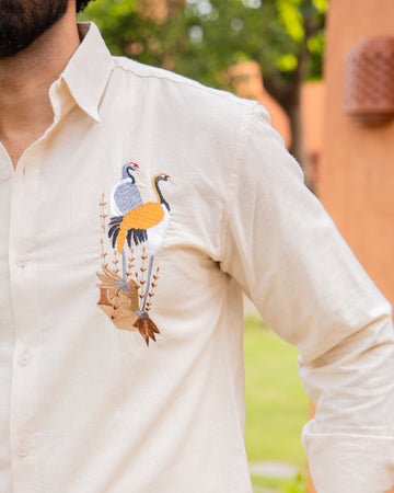 Twin Crane Embroidered Shirt
