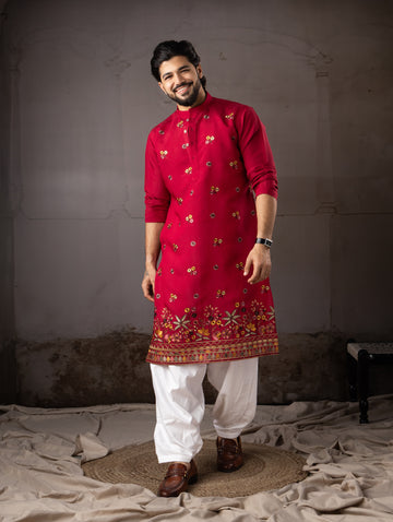 Rani Heritage Floral Border Festive Kurta