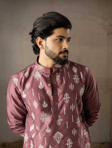 Heritage Wine Embroidered Kurta