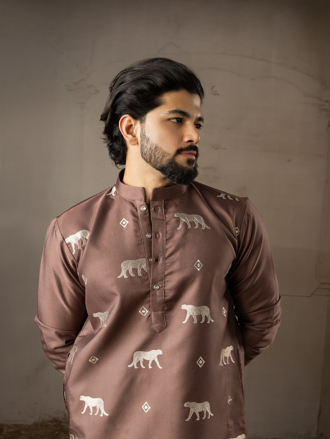 Royal Brown Kurta with Animal Motif Embroidery
