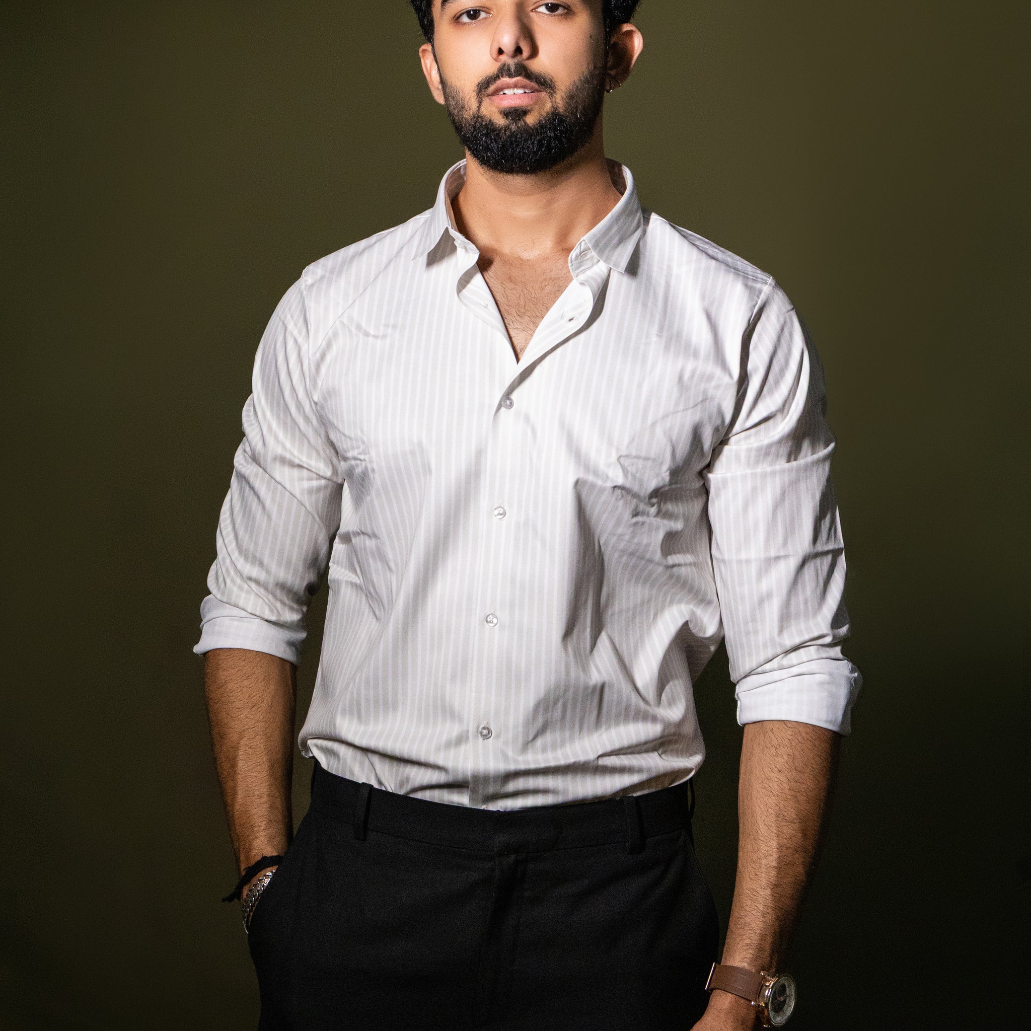 Off White Pinstripe Stich-less Shirt