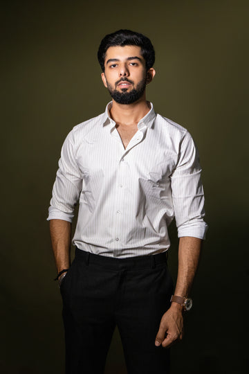 Off White Pinstripe Stich-less Shirt