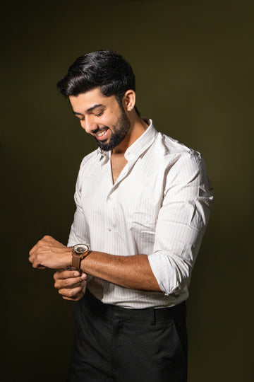 Off White Pinstripe Stich-less Shirt