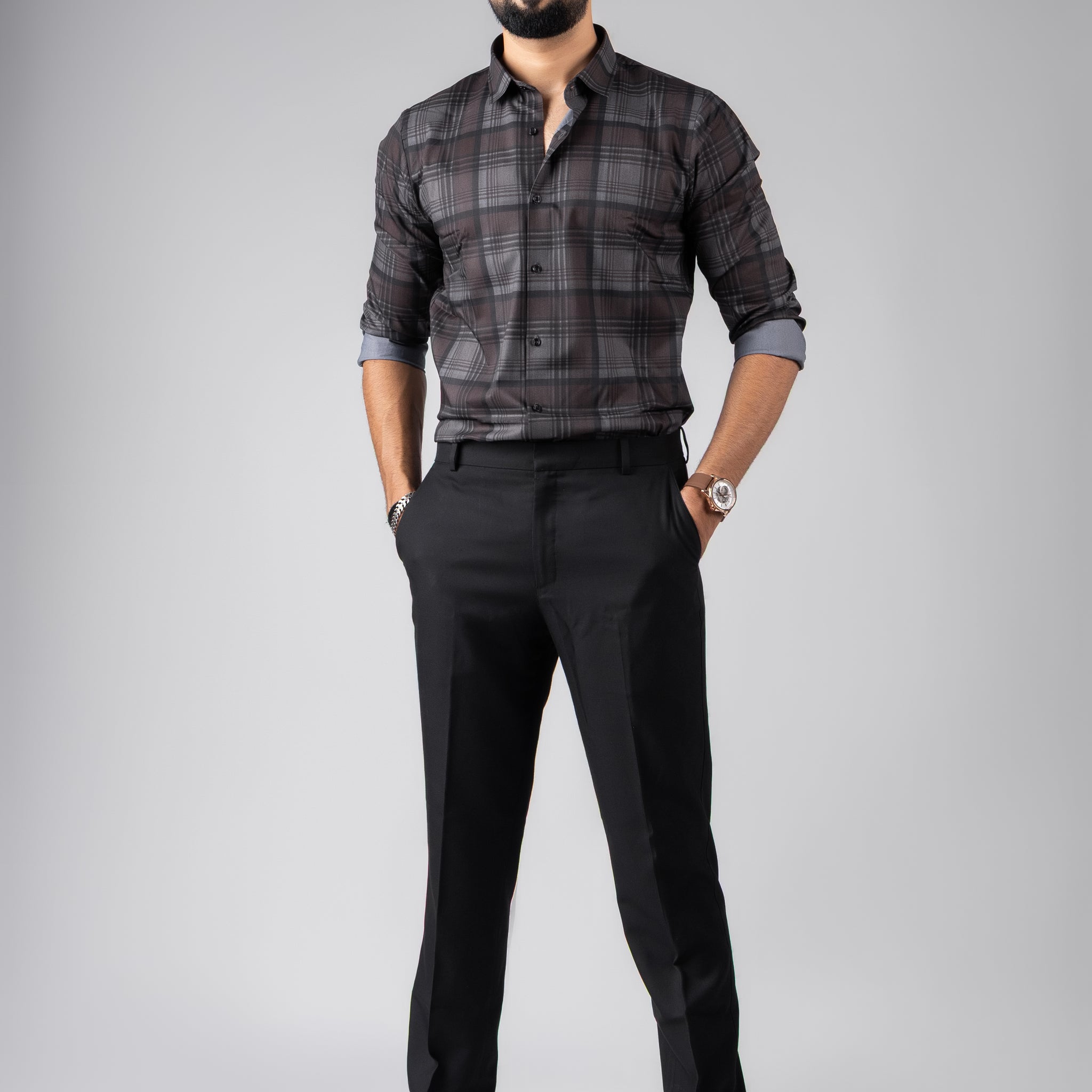 Brownish–Black Checks Stitch-less Shirt
