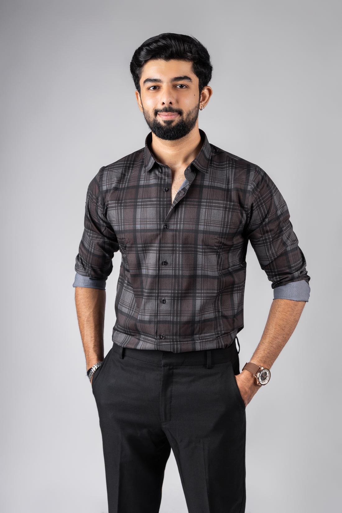 Brownish–Black Checks Stitch-less Shirt