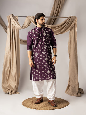 Wine Purple Embroidered Kurta