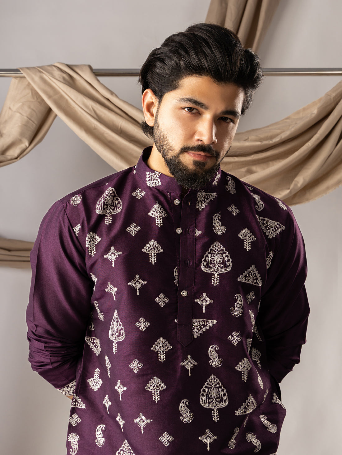 Wine Purple Embroidered Kurta