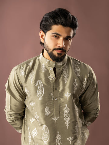 Olive Green Embroidered Kurta