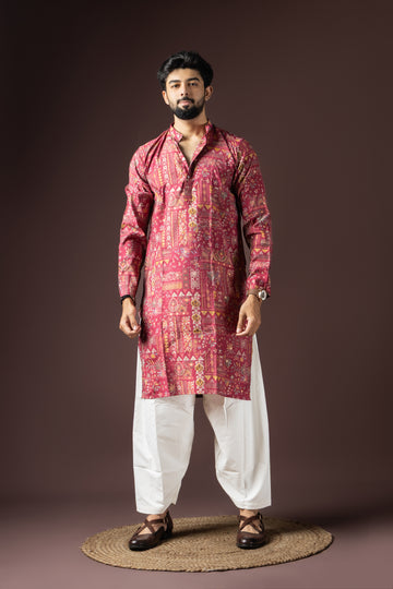 Pink Floral Print Kurta