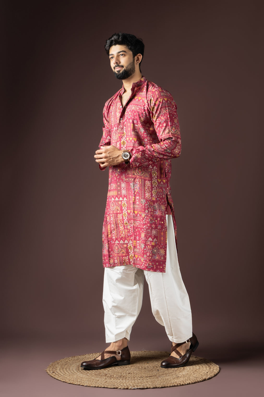 Pink Floral Print Kurta