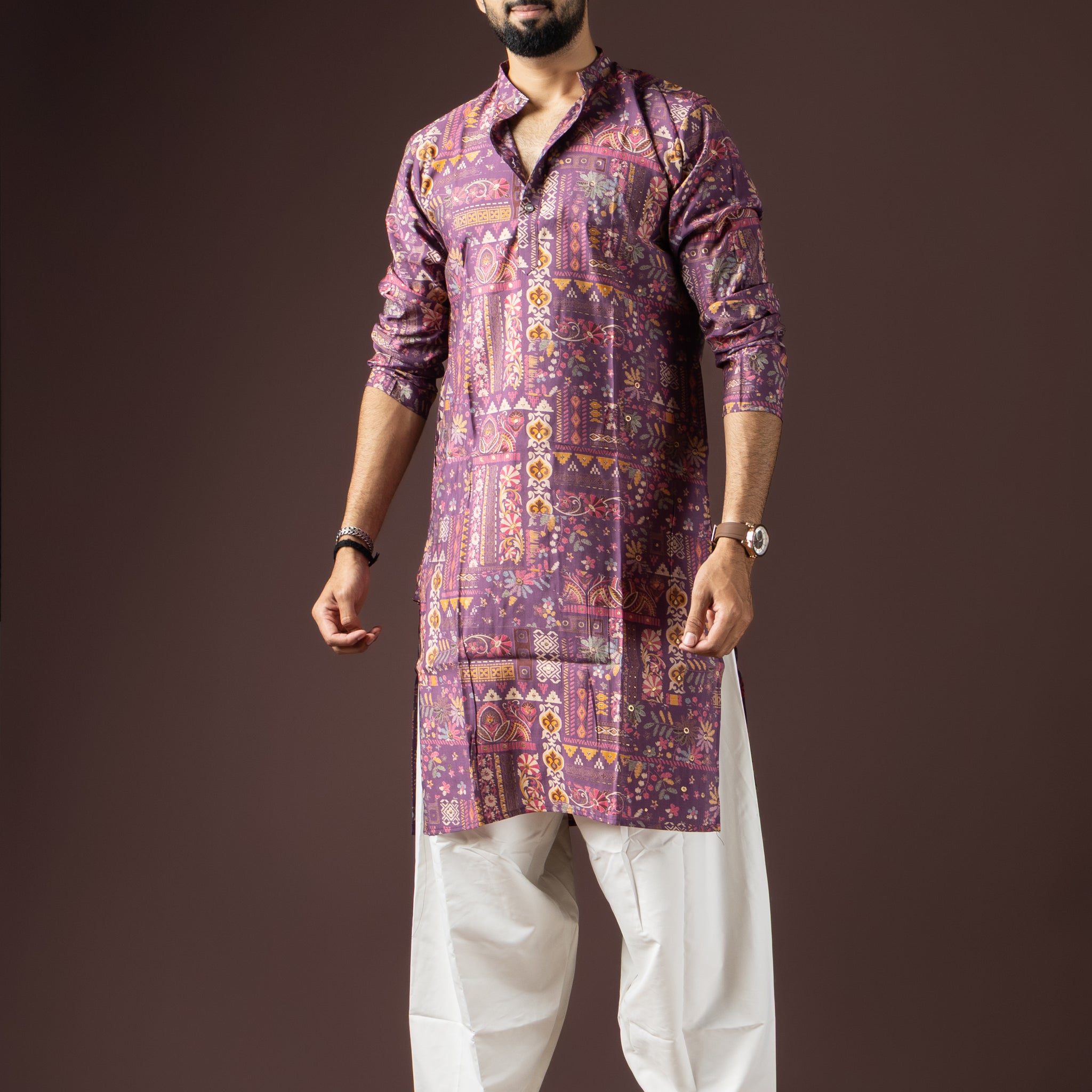 Purple Floral Print Kurta