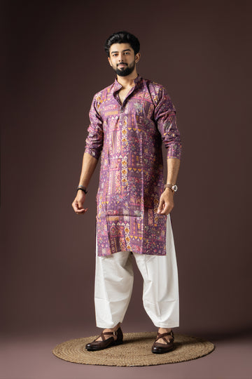 Purple Floral Print Kurta