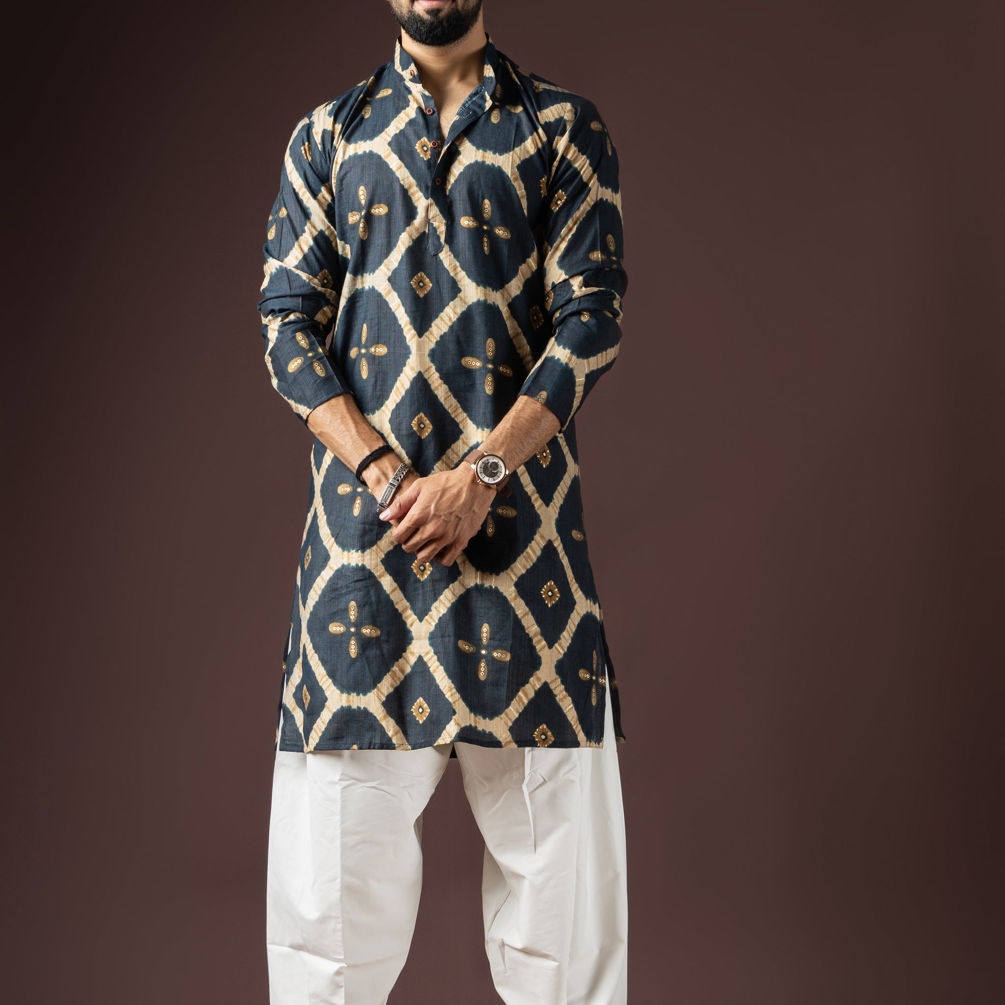 Navy Blue Rayon Weaved Kurta