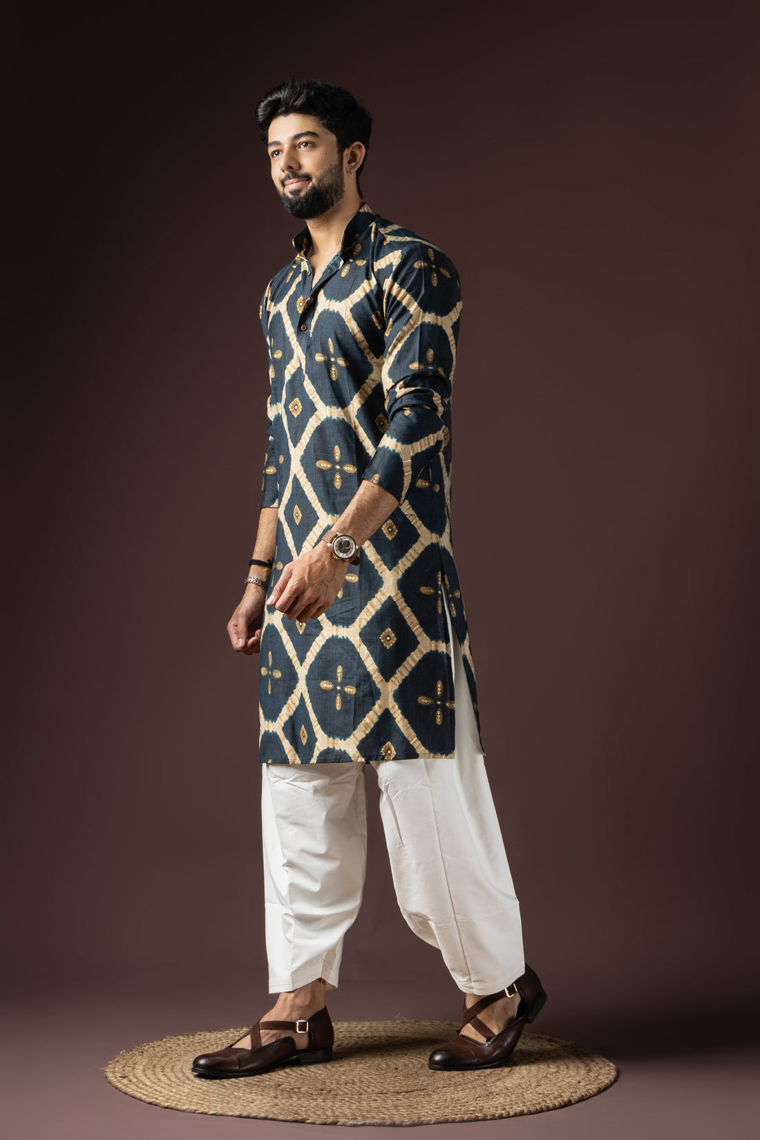Navy Blue Rayon Weaved Kurta