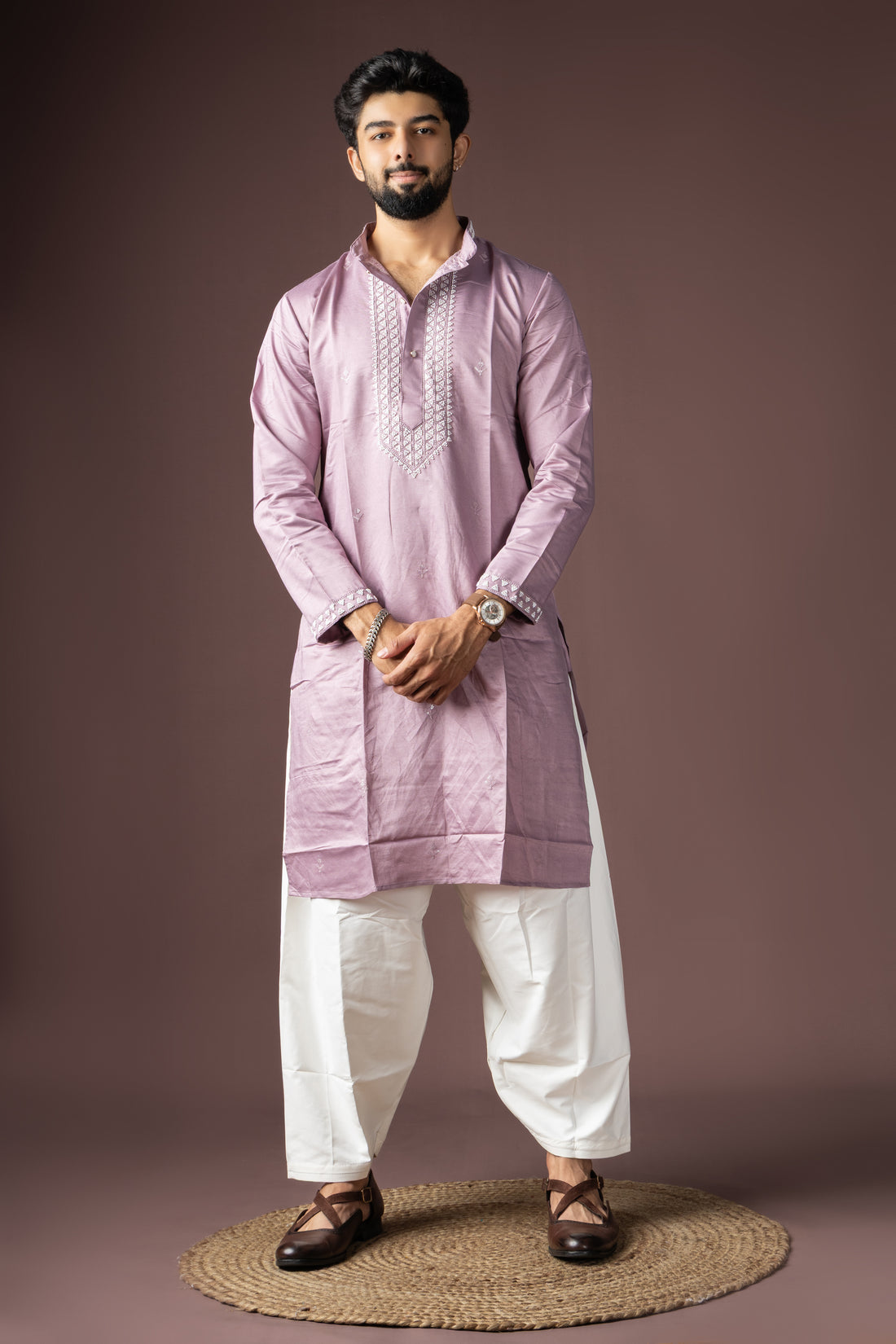 Lavender Grey Beads Work Kurta