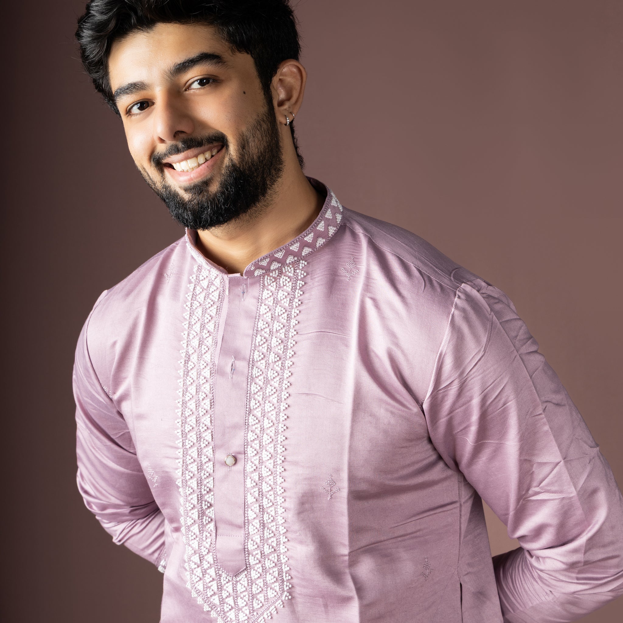 Lavender Grey Beads Work Kurta