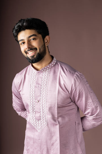 Lavender Grey Beads Work Kurta