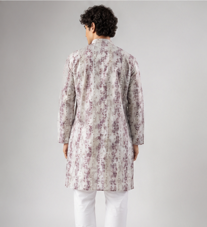Mauve Grey Printed Mirror Work Kurta
