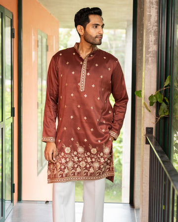 Aarav Rust Floral Embroidered Kurta