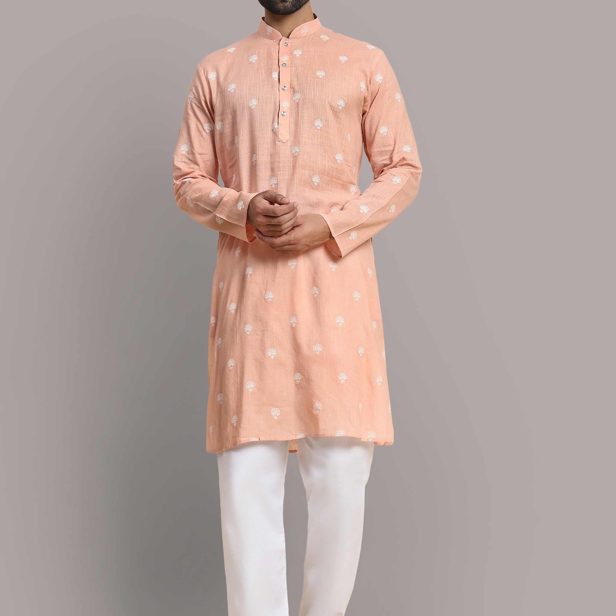 Peach Embroidered Kurta