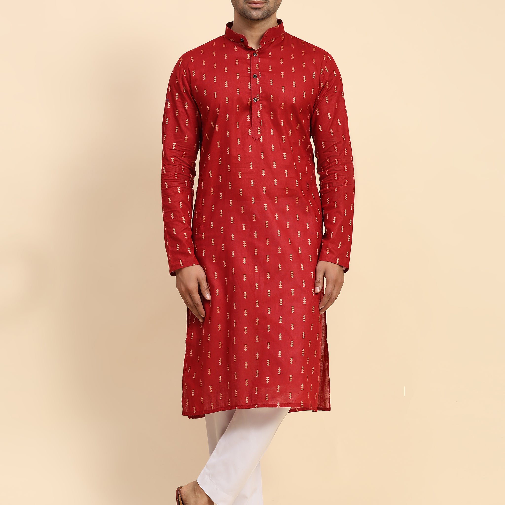 Red Weaved Motif Kurta