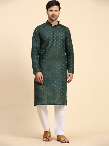 Bottle Green Weaved Motifs Kurta