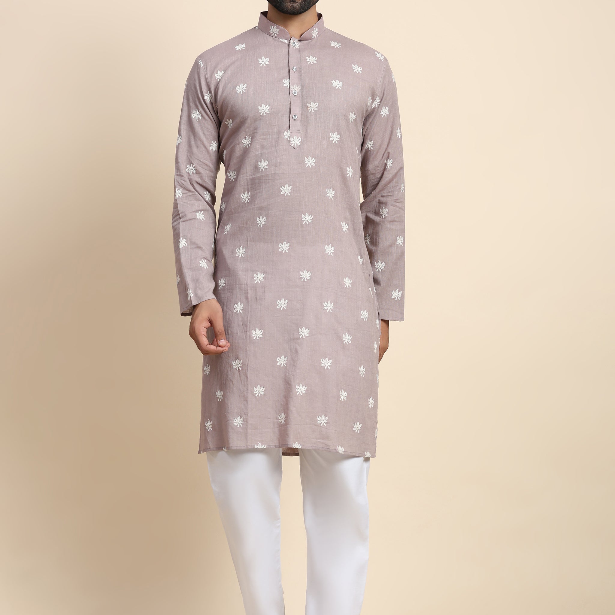 Lilac Weaved Motif Kurta