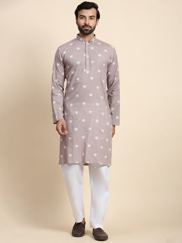 Lilac Weaved Motif Kurta