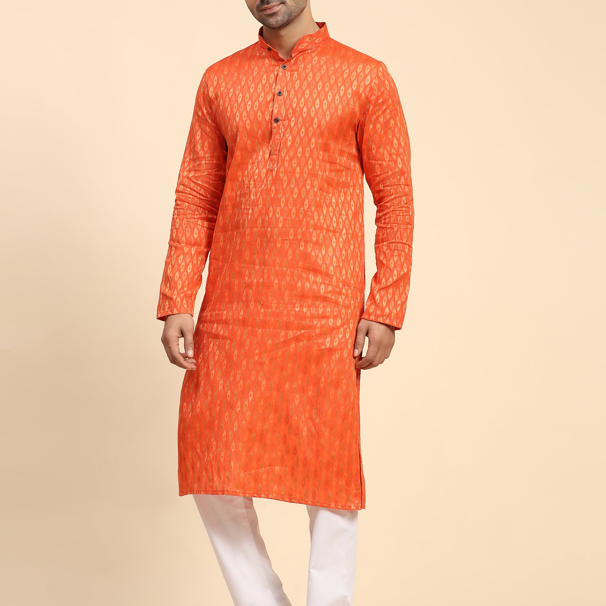 Orange Weaved Motifs Kurta