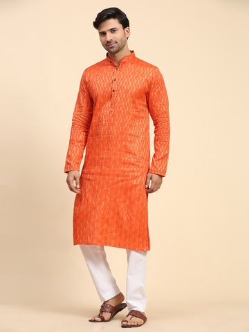 Orange Weaved Motifs Kurta