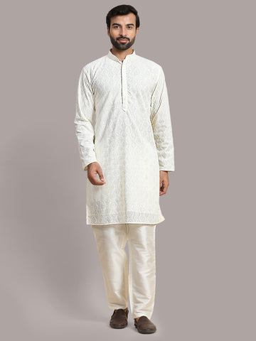 Off White Embroidered and Sequence  Kurta