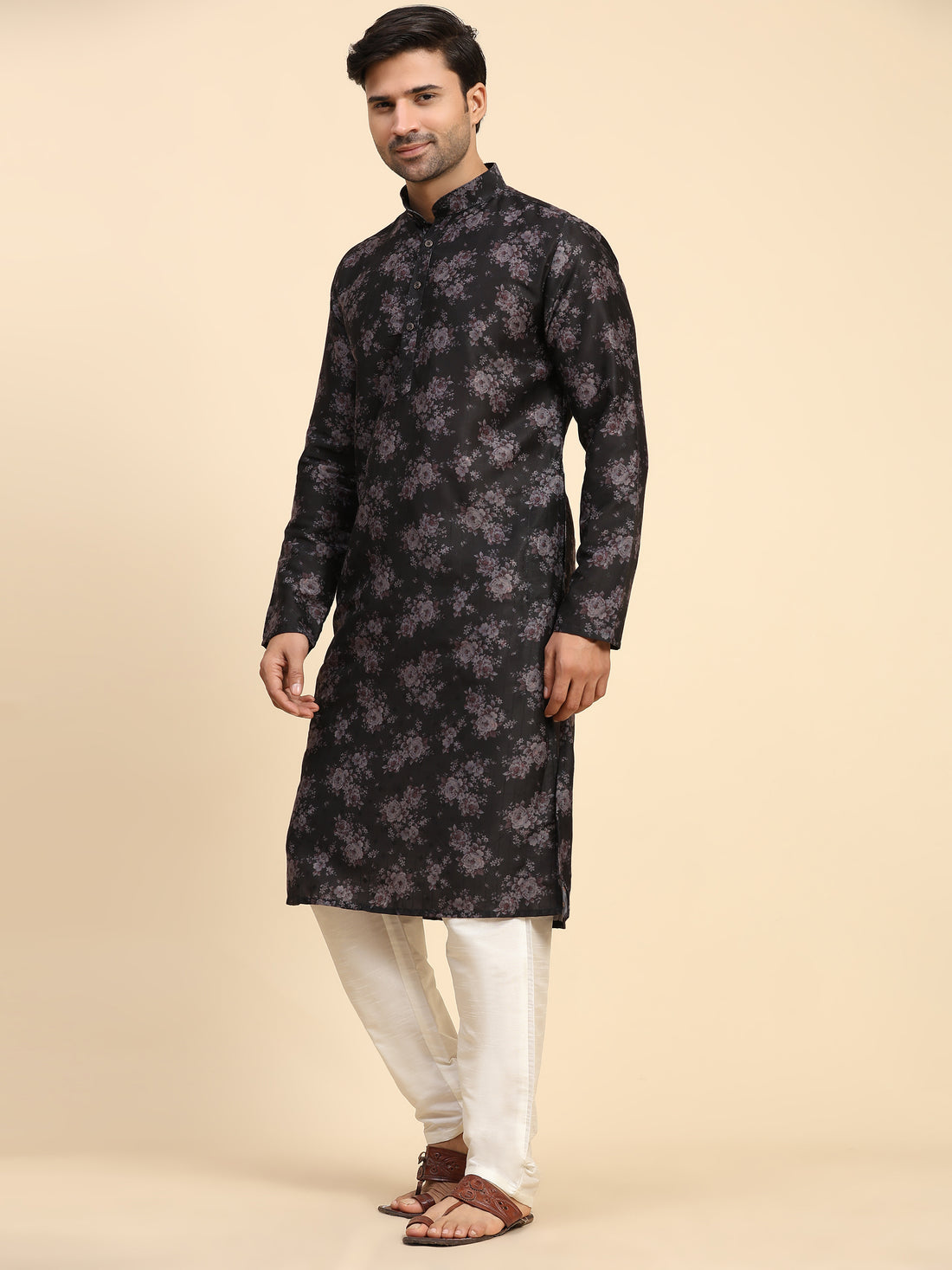 Black Floral Printed Kurta