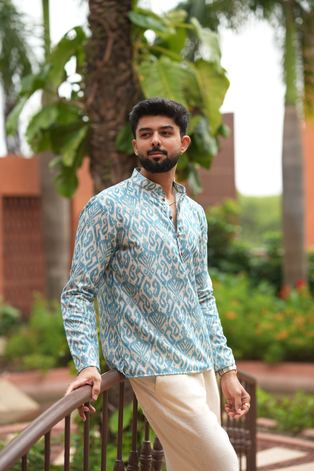 Sky Blue Ikat Print Short Kurta