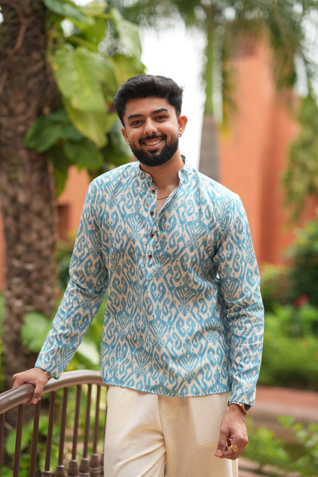 Sky Blue Ikat Print Short Kurta