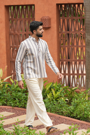 Off-White Striped Short Kurta