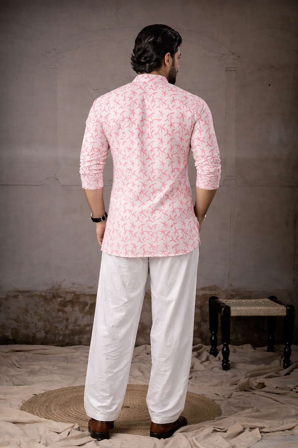 Blush Pink Linen Short Kurta