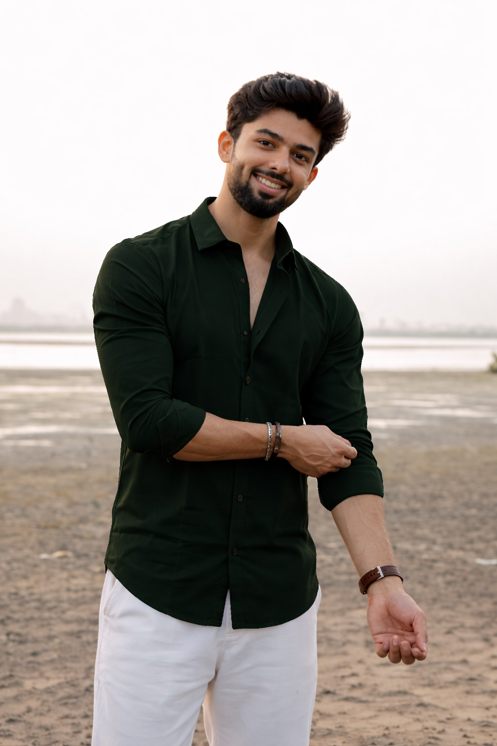 Deep Forest Green Linen Shirt