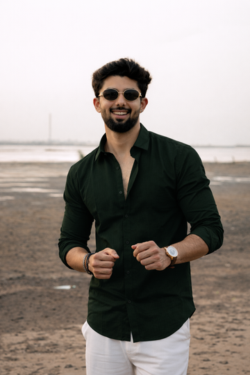 Deep Forest Green Linen Shirt
