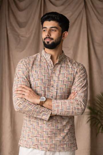 Geometric Pattern Cream Cotton Kurta