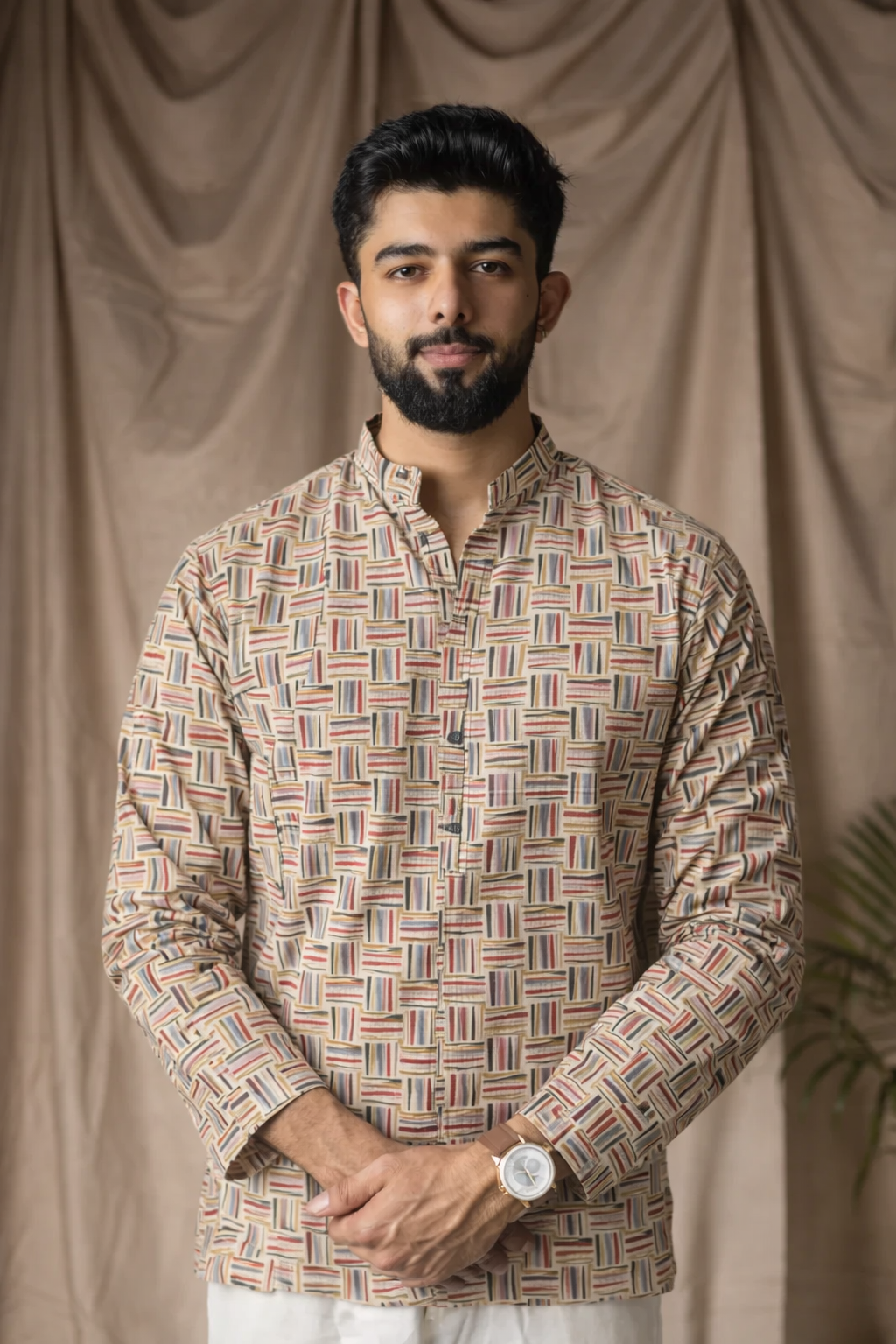 Geometric Pattern Cream Cotton Kurta