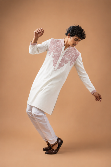 White Intricate Neckwork Kurta