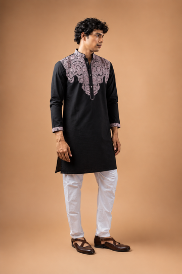 Black Intricate Neckwork Kurta