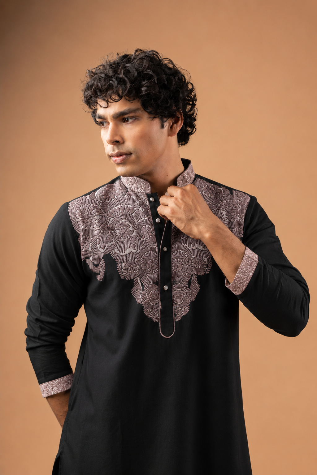 Black Intricate Neckwork Kurta