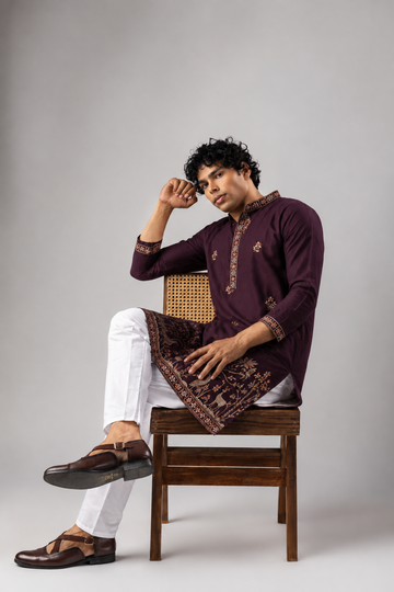 Wine Heritage Embroidered Kurta