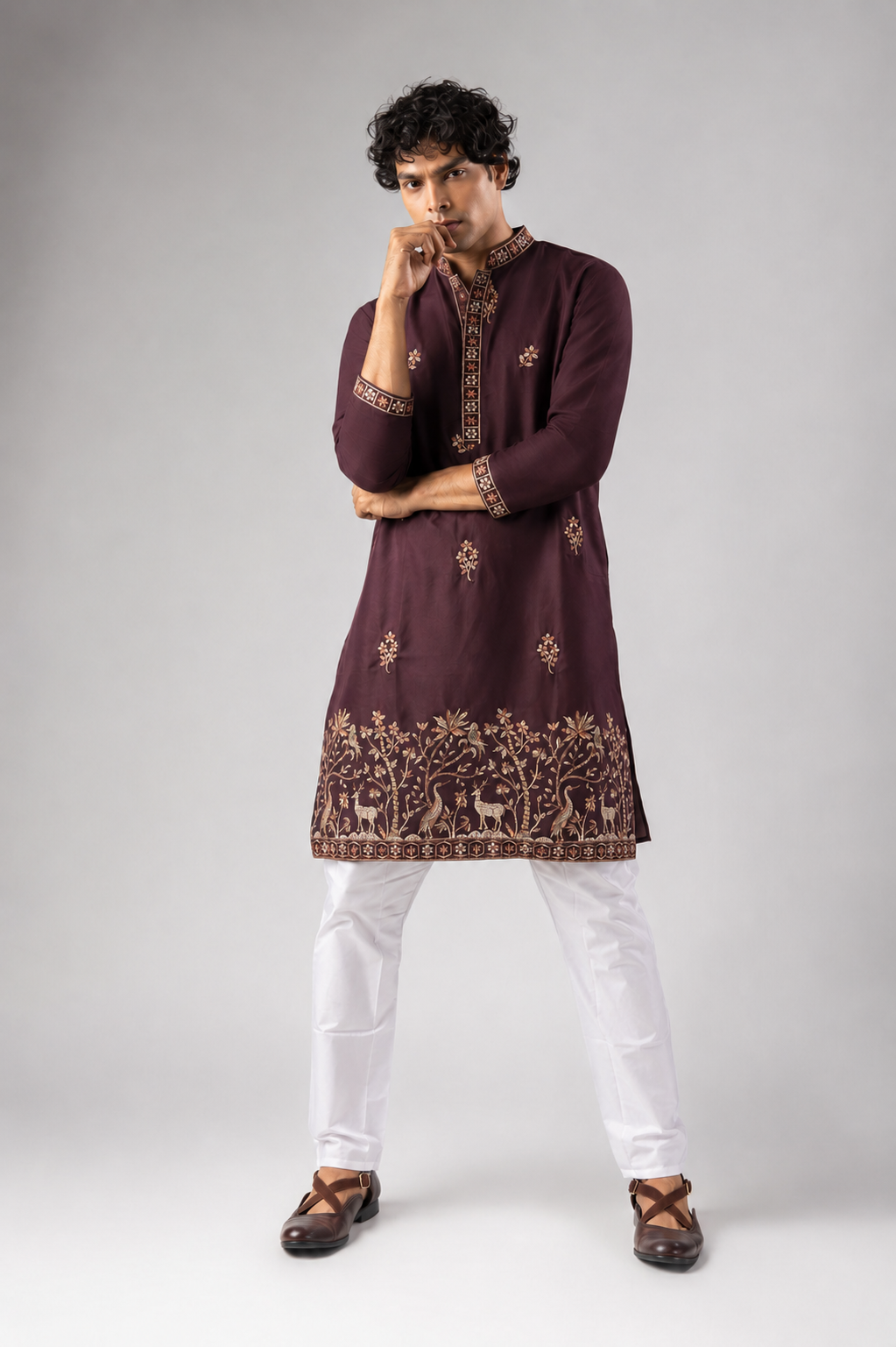 Wine Heritage Embroidered Kurta