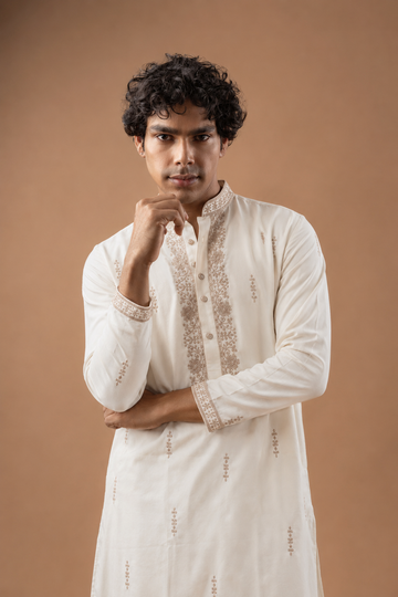 Noor Ivory Intricate Neckwork Kurta
