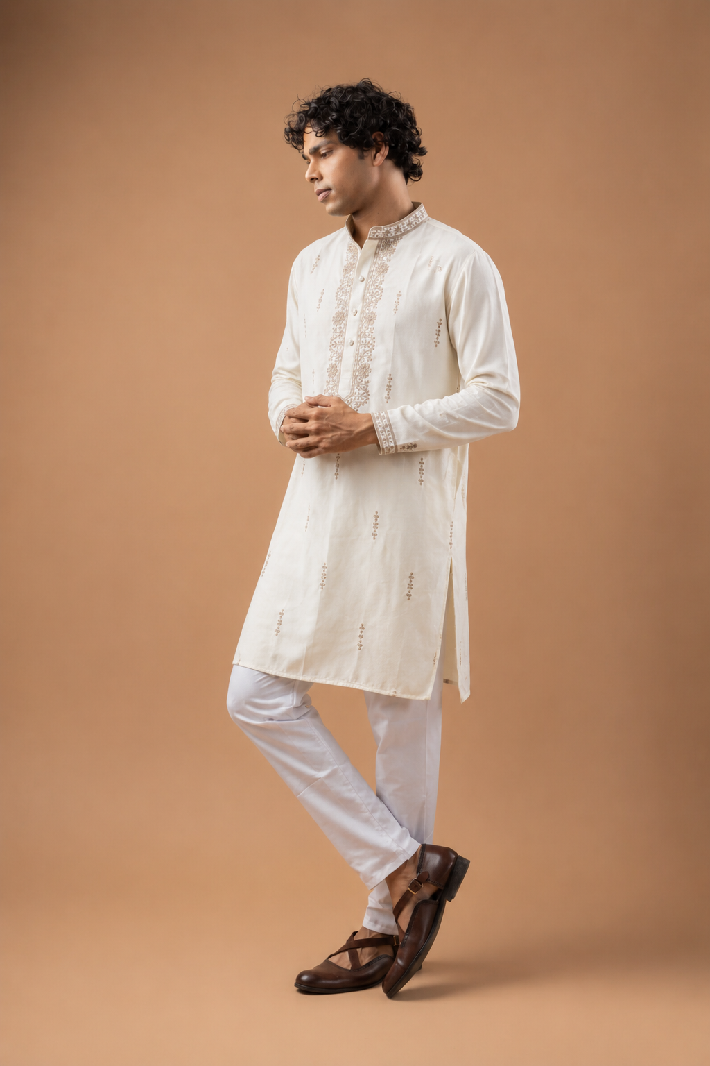 Noor Ivory Intricate Neckwork Kurta