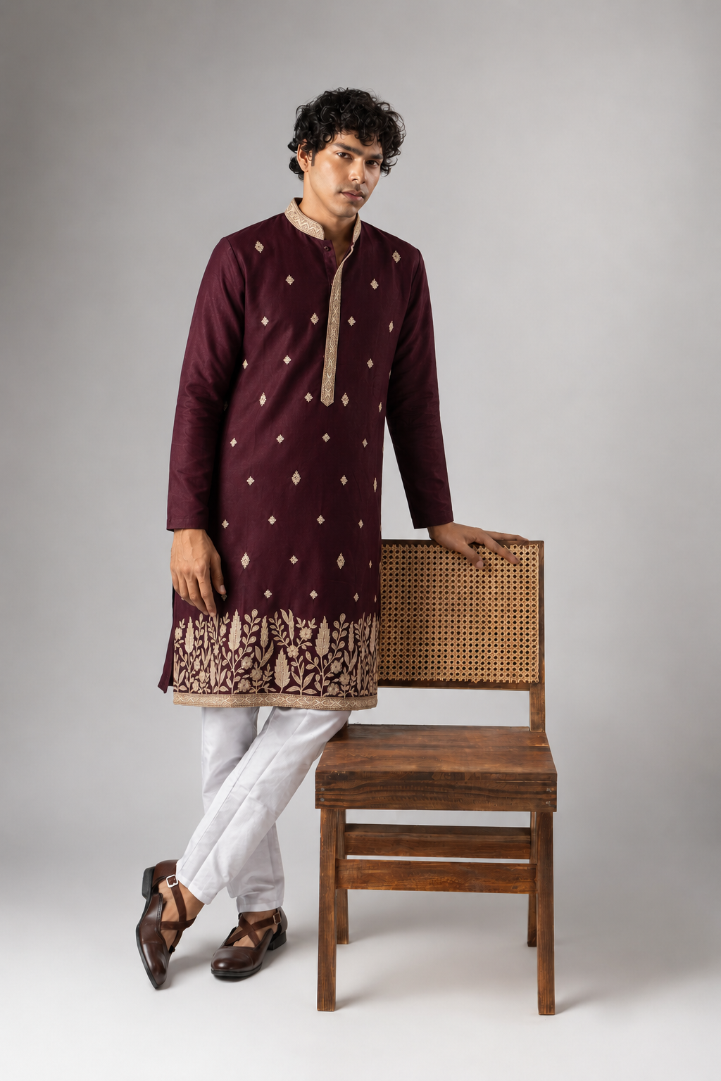 Burgundy Heritage Embroidered Kurta